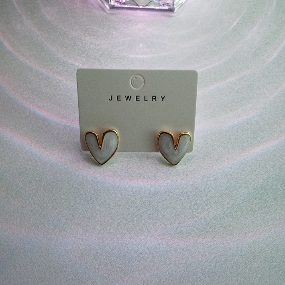 New Gold and White Heart Earrings